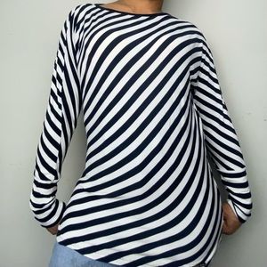 Micheal Kore Black and White Striped Stretch Top